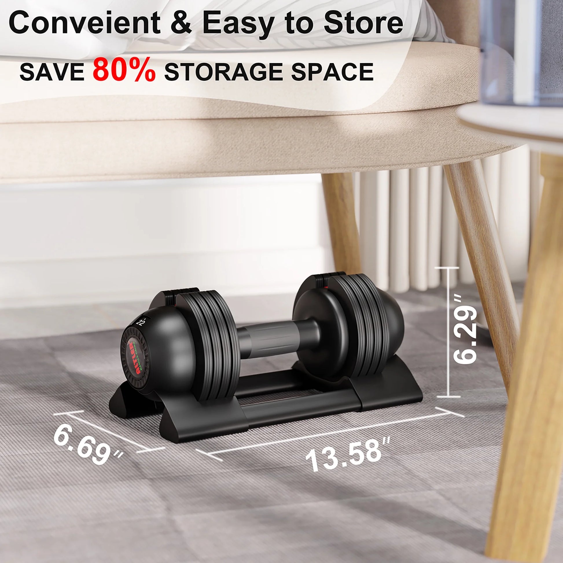 Adjustable Dumbbell,22Lb/44Lb/52Lb Set with Tray 