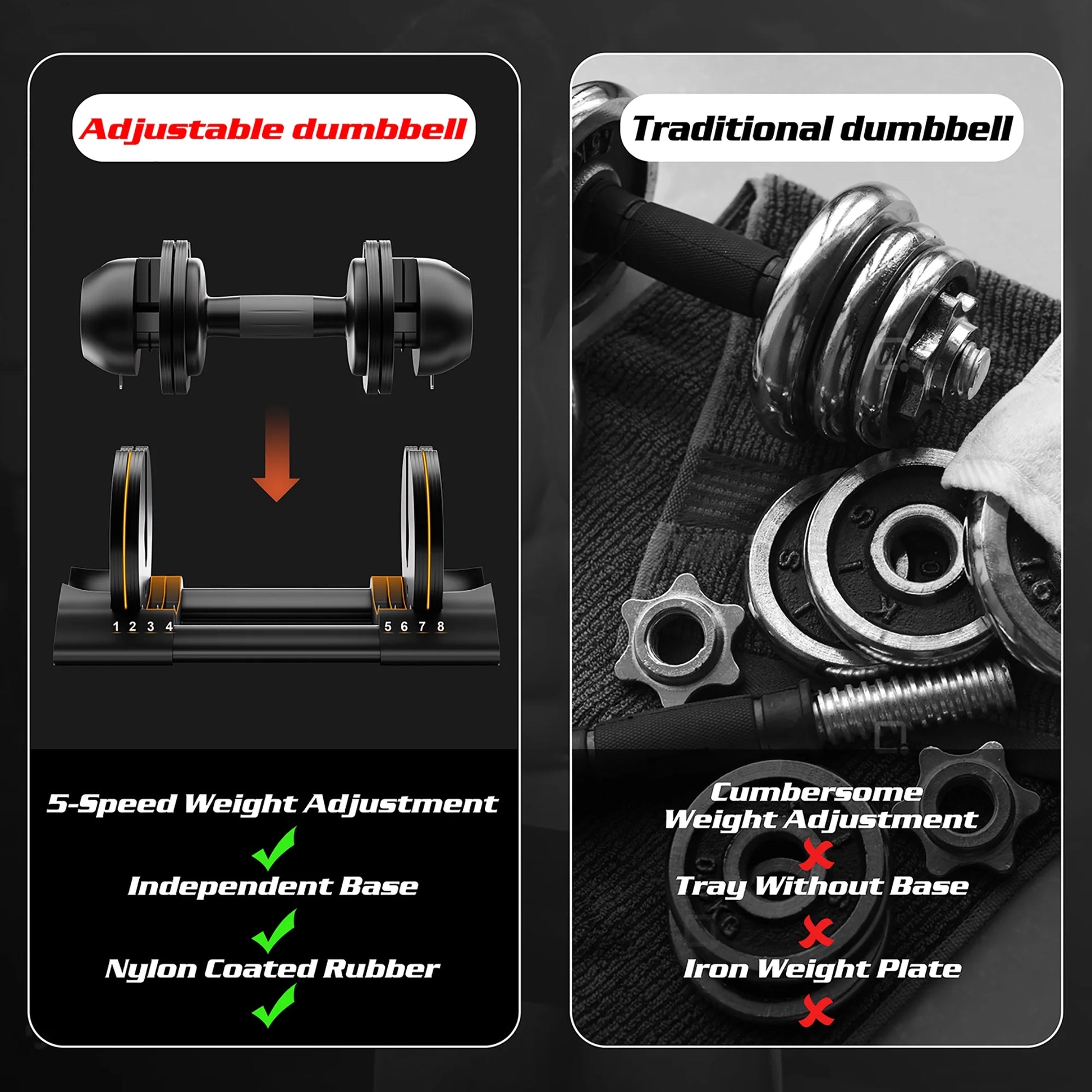 Adjustable Dumbbell,22Lb/44Lb/52Lb Set with Tray 