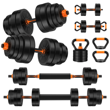 66 Lbs 4 In1 Weight Set as Barbell, Kettlebells, Push up Stand, Fitness Exercises